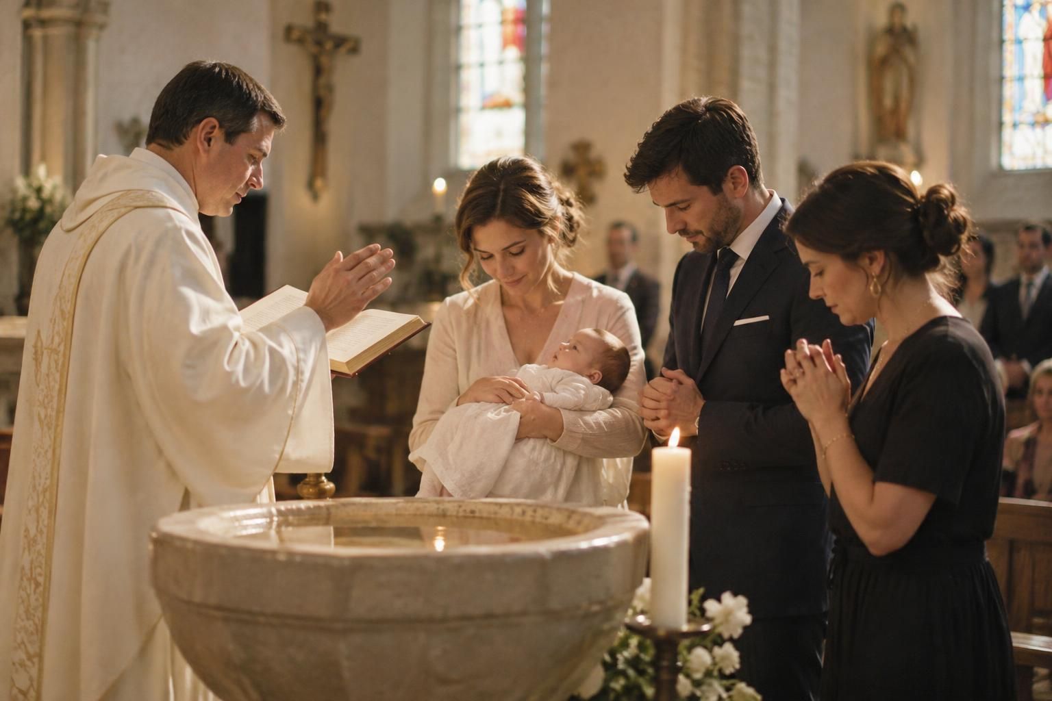 découvrez les prières à lire lors d’un baptême catholique : textes pour la cérémonie, bénédictions et intentions de prière pour célébrer ce sacrement.
